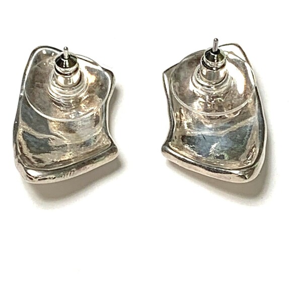 Silver Tone Earrings Hammered Curved Rectangle Post Minimalist Geometric Stylish - Picture 5 of 7